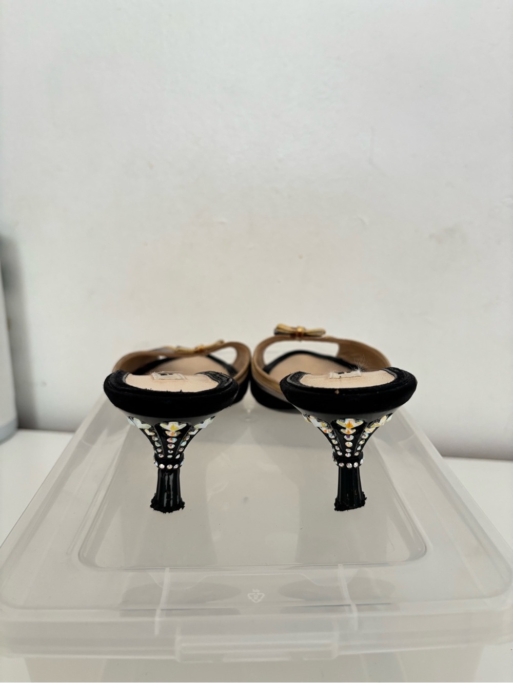 Prada Black, Gold & Silver Open-Toe Slide Embellished Heels - Picture 3 of 7